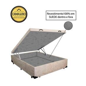 Cama Box Baú Luxo Blindado Casal AColchoes Suede Bege 41x138x188