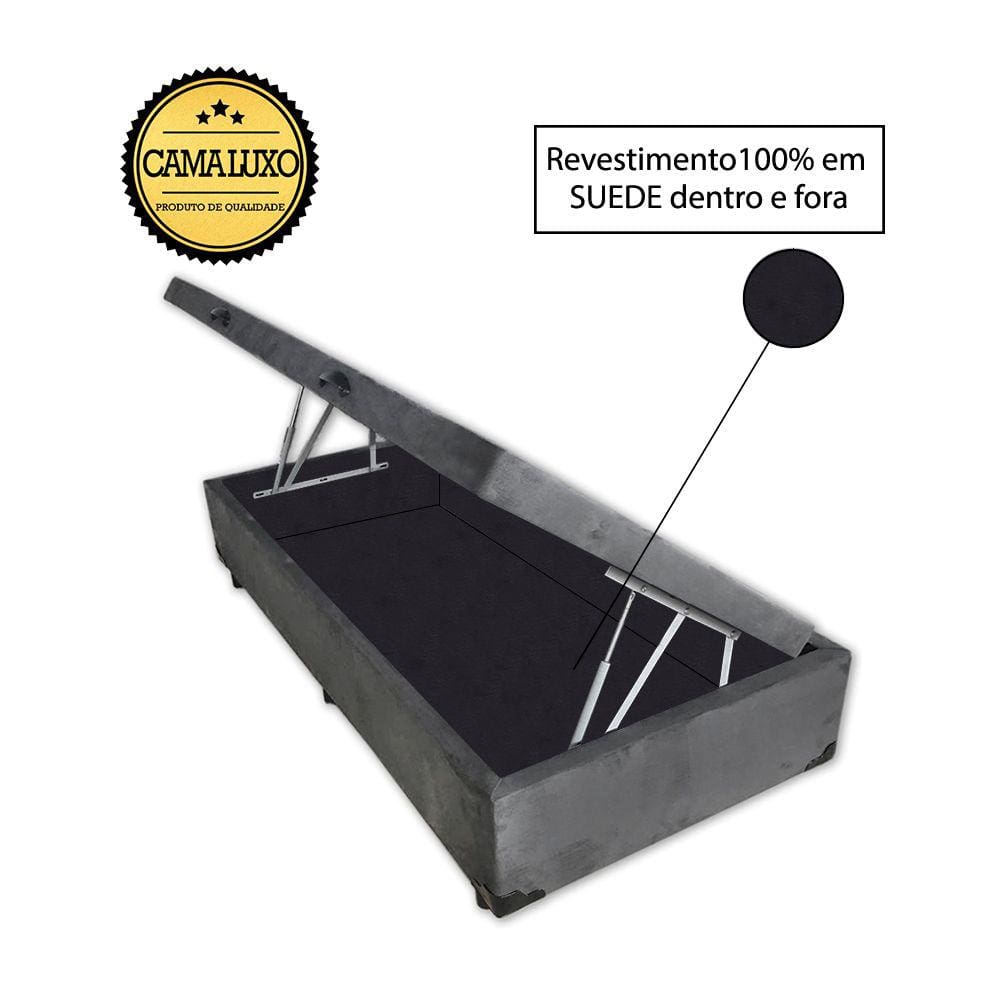 Cama Box Baú Luxo Blindado Solteirão AColchoes Suede Cinza 49x96x203