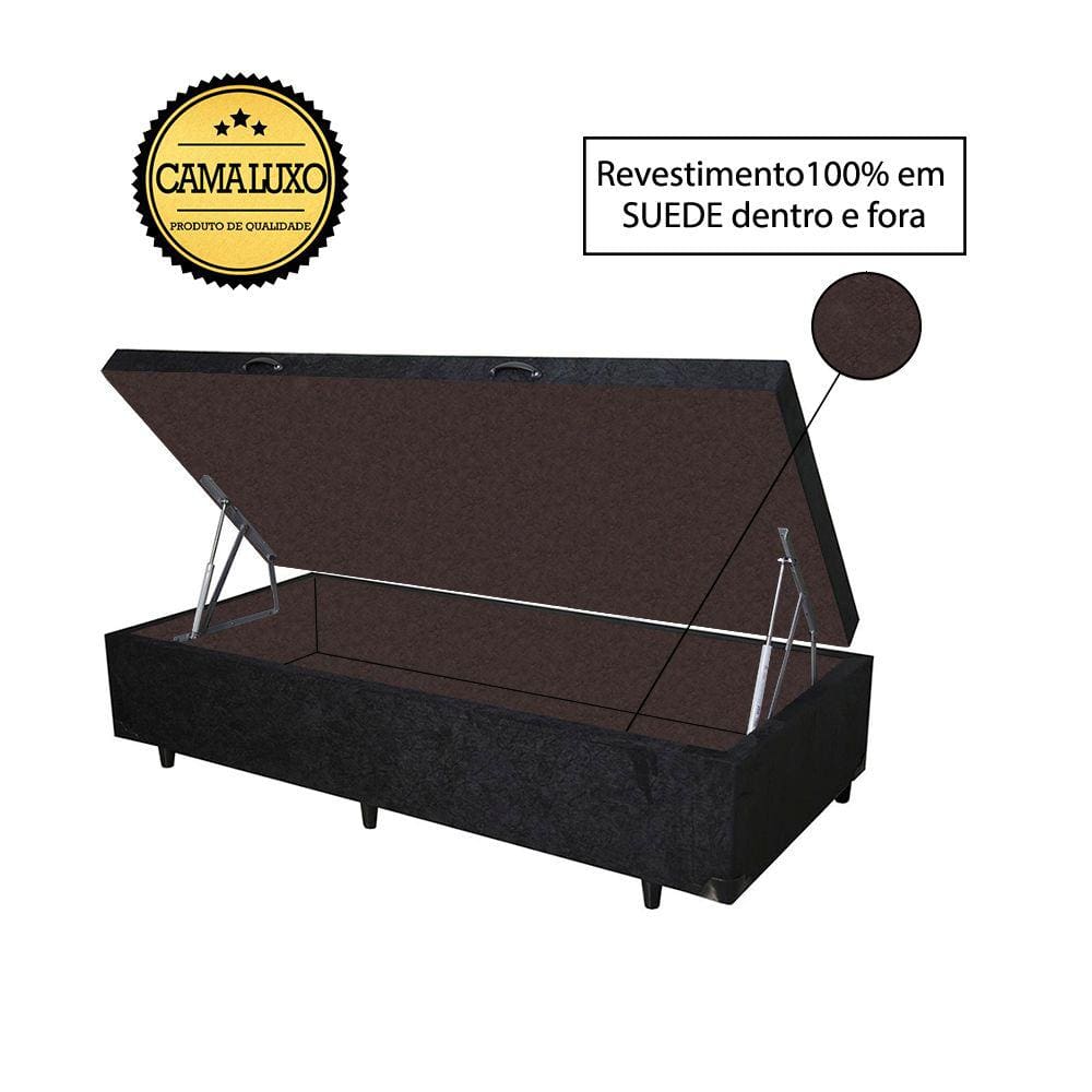 Cama Box Baú Luxo Blindado Solteirão AColchoes Suede Preto 49x96x203