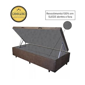 Cama Box Baú Luxo Blindado Solteirão AColchoes Suede Marrom 49x96x203