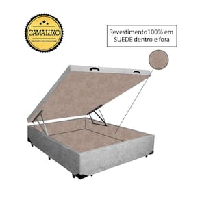 Cama Box Baú Luxo Blindado Casal AColchoes Suede Cinza 41x138x188
