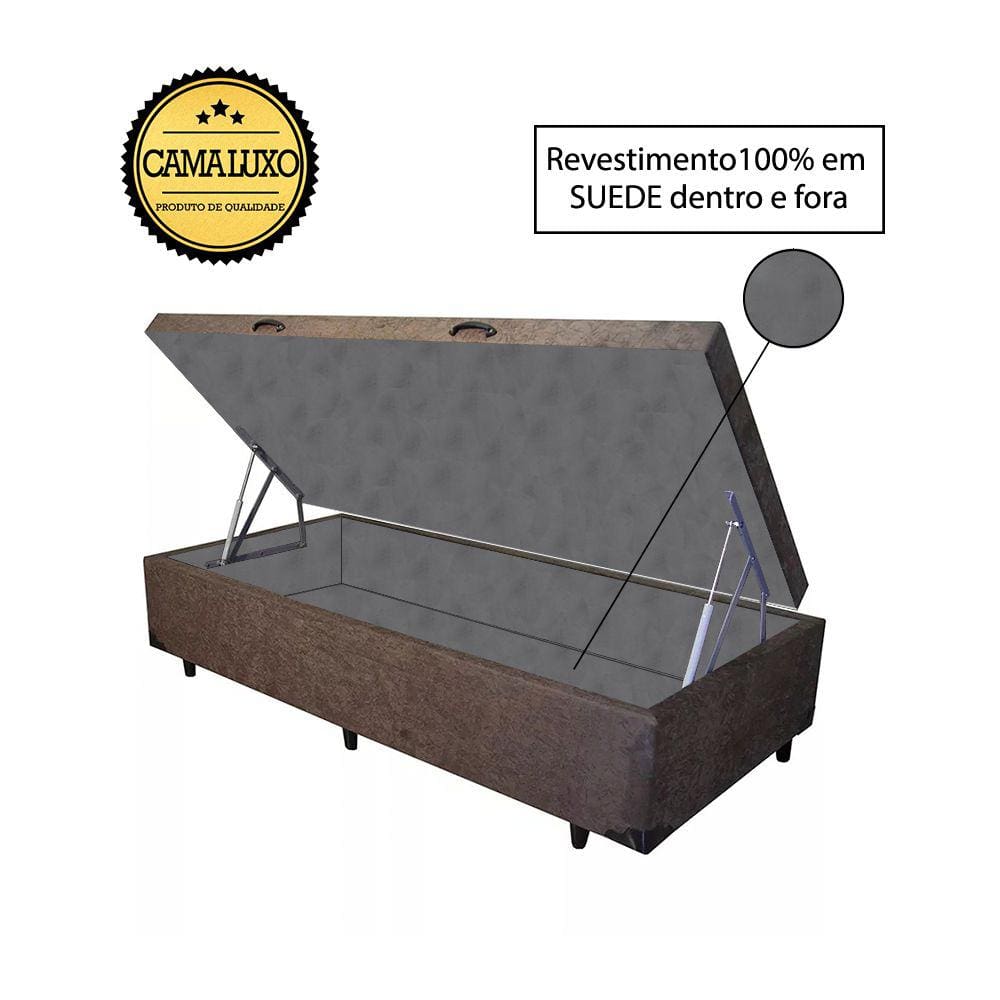 Cama Box Baú Luxo Blindado Solteirão AColchoes Suede Marrom 41x96x203