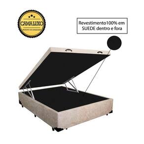 Cama Box Baú Luxo Blindado Casal AColchoes Suede Bege 49x138x188