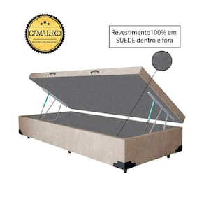 Cama Box Baú Luxo Blindado Solteiro AColchoes Suede Bege 41x88x188