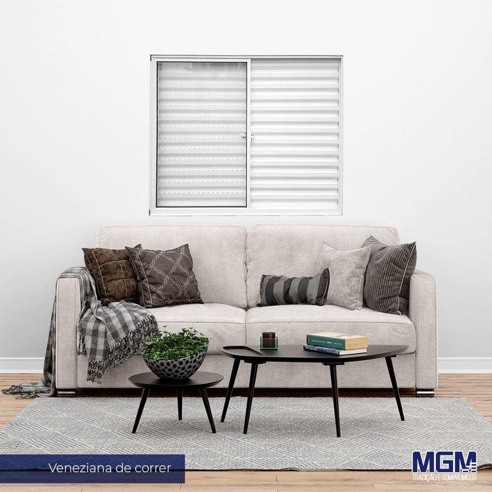 Janela de Aluminio Veneziana 3 folhas com vidro liso 100x100 MGM Branco