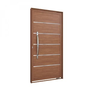 Porta de Alumínio Pivotante Lambri com Friso e Puxador de 80cm 215x105cm Lucasa Marrom