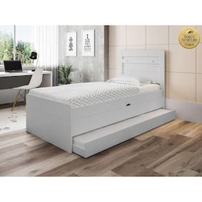 Cama Solteiro Larissa com Cama Auxiliar Branco e Dois Colchões - Framar Móveis