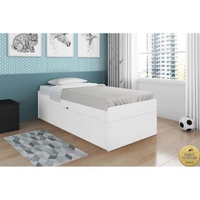 Cama Solteiro Camila Branco com Colchão - Framar Móveis