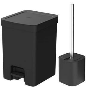 Kit Conjunto Para banheiro Lixeira Trium Com Pedal 12L e Escova Sanitária Com Suporte Dual Preto Ou