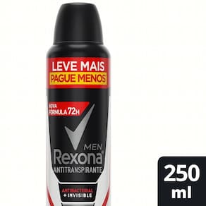 Desodorante Antitranspirante Aerosol Masculino Rexona Antibacterial + Invisible 72 horas 250ml