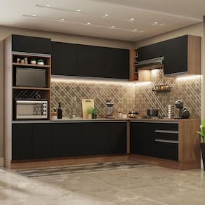 Cozinha Completa de Canto Madesa Glamy 479001 com Armário e Balcão (Sem Tampo e Pia) - Rustic/Preto