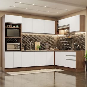 Cozinha Completa de Canto Madesa Glamy 479001 com Armário e Balcão (Sem Tampo e Pia) - Rustic/Branco