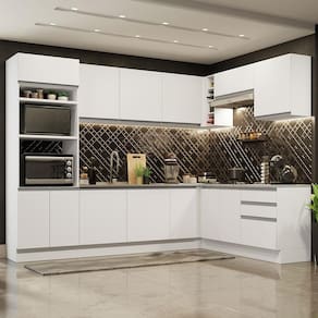 Cozinha Completa de Canto Madesa Glamy 479001 com Armário e Balcão (Sem Tampo e Pia) - Branco