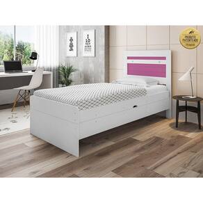 Cama Solteiro Larissa Branco/Rosa com Colchão - Framar Móveis