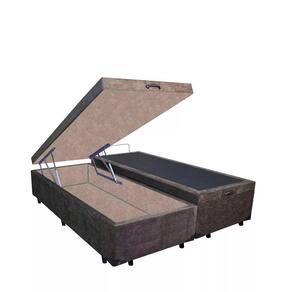 Cama Box Baú Luxo Blindado Queen Bipartido AColchoes Suede Marrom 49x158x198