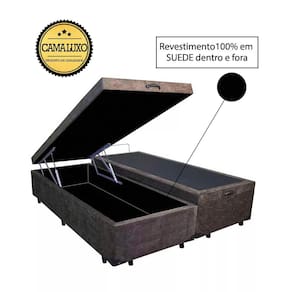 Cama Box Baú Luxo Blindado Queen Bipartido AColchoes Suede Marrom 49x158x198
