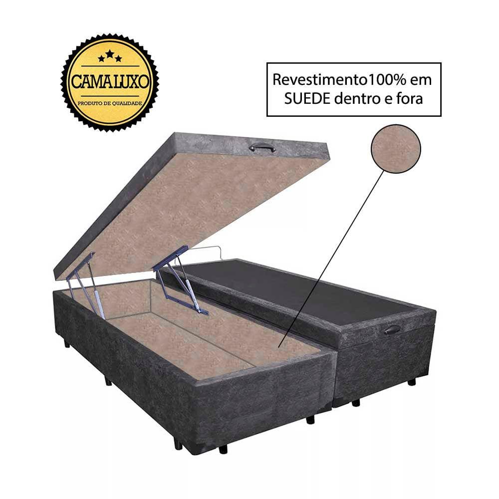 Cama Box Baú Luxo Blindado Casal Bipartido AColchoes Suede Cinza 49x138x188