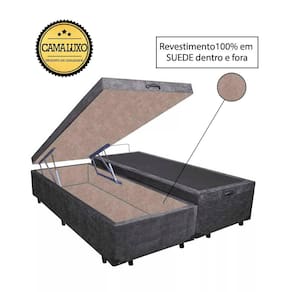 Cama Box Baú Luxo Blindado Queen Bipartido AColchoes Suede Cinza 49x158x198