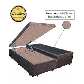 Cama Box Baú Luxo Blindado King Bipartido AColchoes Suede Marrom 49x193x203