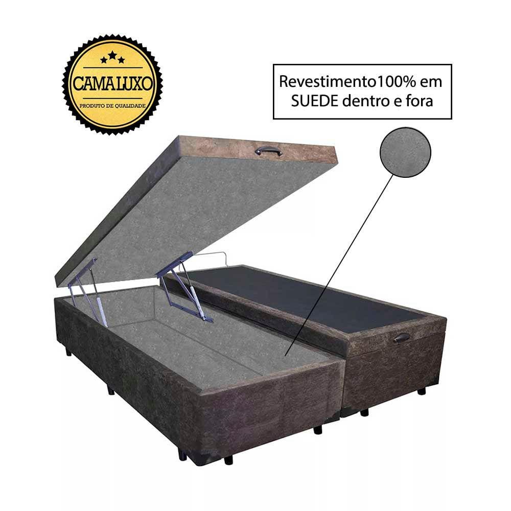 Cama Box Baú Luxo Blindado King Bipartido AColchoes Suede Marrom 41x193x203