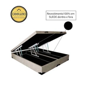Cama Box Baú Luxo Blindado King Bipartido AColchoes Suede Bege 41x193x203
