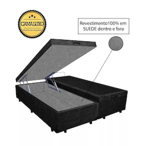 Cama Box Baú Luxo Blindado Casal Bipartido AColchoes Suede Preto 49x138x188