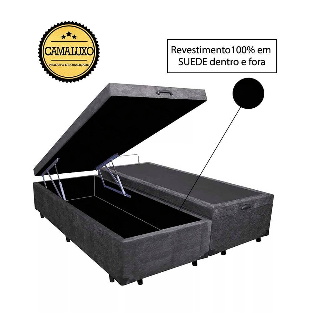 Cama Box Baú Luxo Blindado King Bipartido AColchoes Suede Cinza 49x193x203