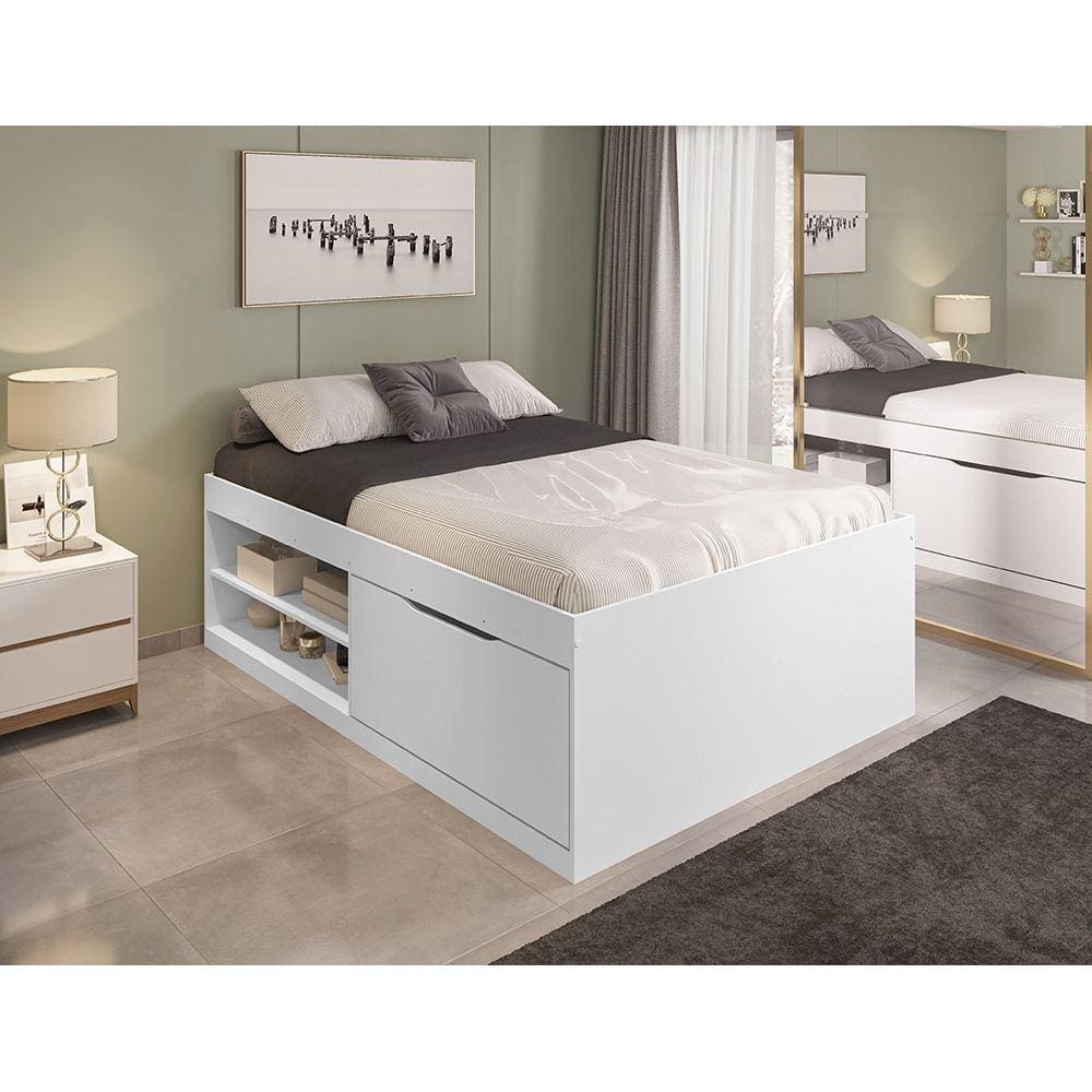 Cama Box Sapateira Vanessa Casal 1,38 Branco - Framar Móveis