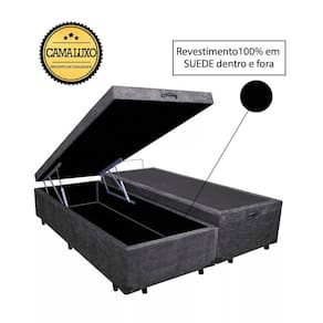Cama Box Baú Luxo Blindado King Bipartido AColchoes Suede Cinza 41x193x203