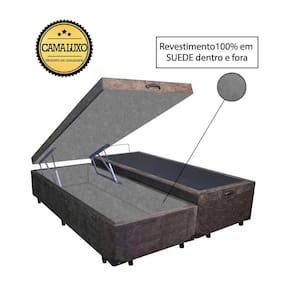 Cama Box Baú Luxo Blindado Casal Bipartido AColchoes Suede Marrom 41x138x188