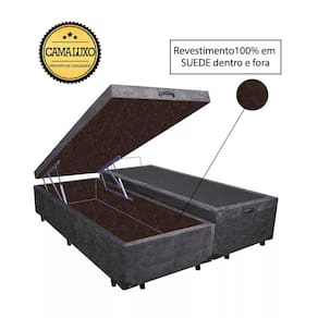 Cama Box Baú Luxo Blindado Queen Bipartido AColchoes Suede Cinza 49x158x198