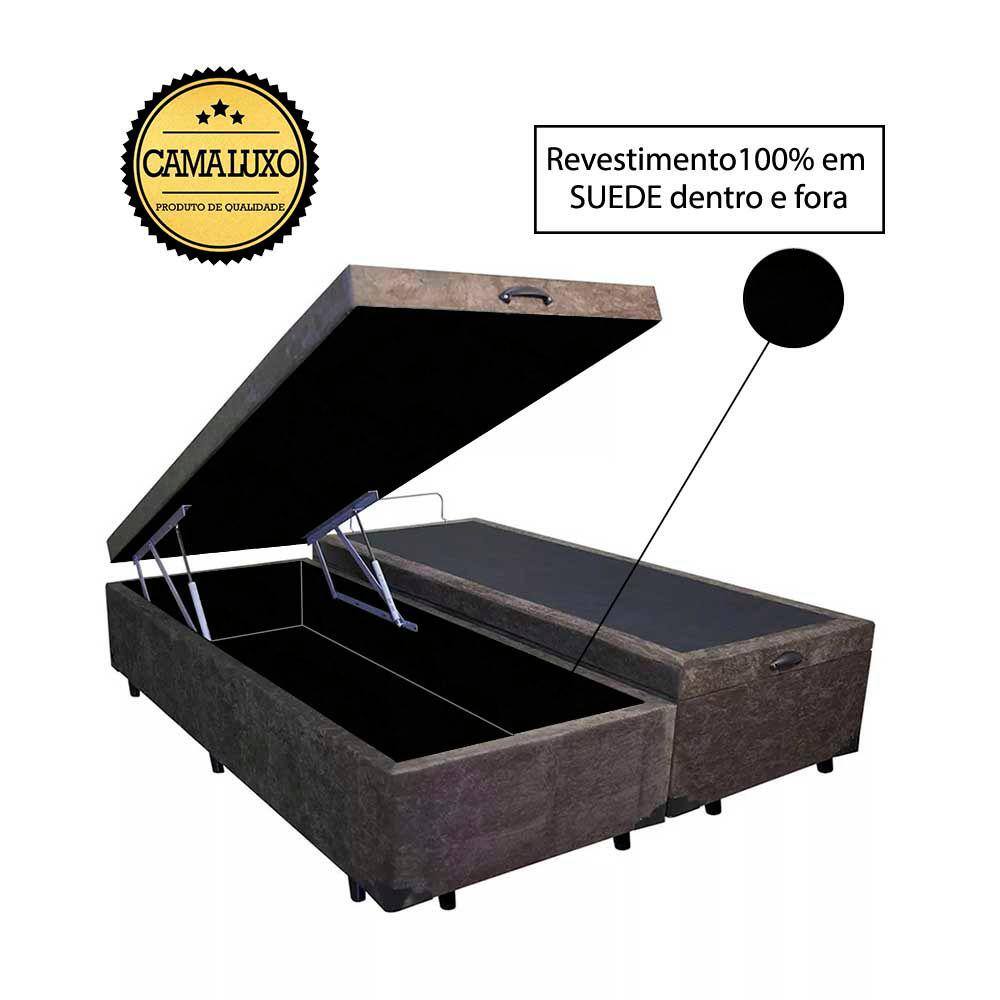 Cama Box Baú Luxo Blindado King Bipartido AColchoes Suede Marrom 41x193x203
