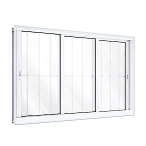 Janela de Aluminio de Correr Lateral 3 Folhas Móveis com Grade 100x150 Lucasa Branco