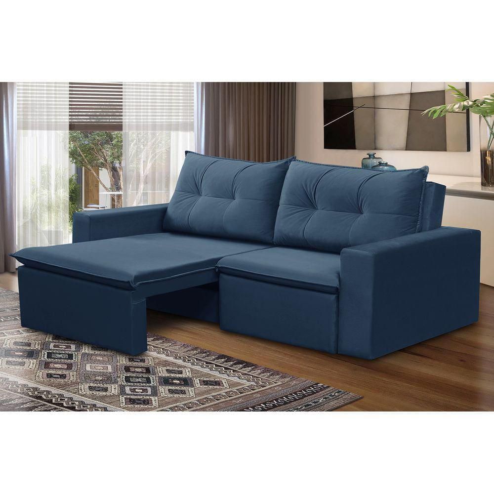 Sofá Retrátil 2 lugares 1,80m Luana Suede Azul Madelina Decor