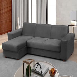 Sofá 3 lugares com Chaise Bia Esquerdo Suede Cinza Madelina Decor