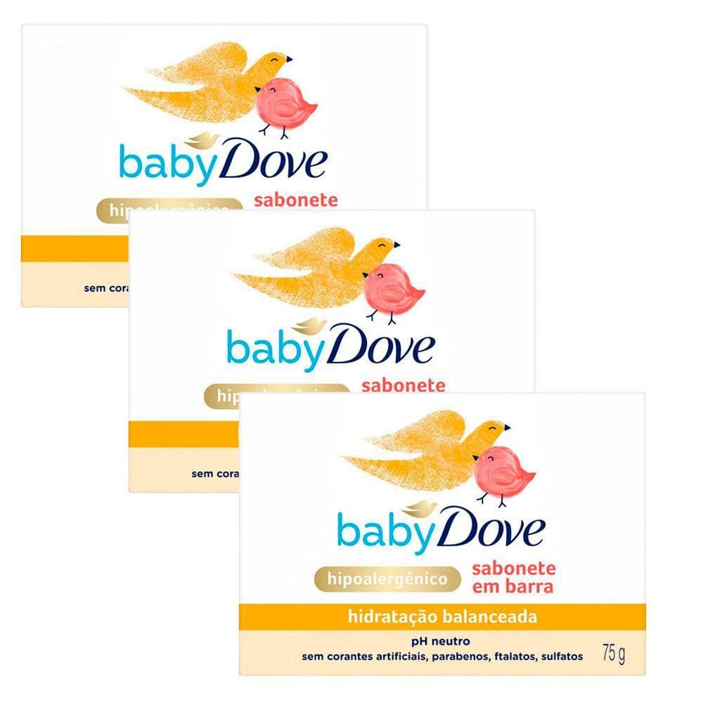 Kit 3 Sabonete na Barra Baby Dove Hidratação Balanceada 75g