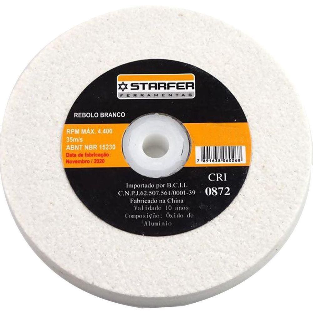Rebolo Branco Reto de Afiar 6” X 1” G60 - Starfer