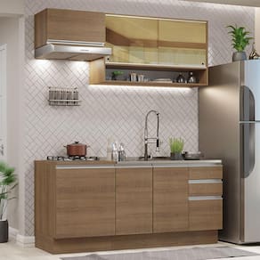 Cozinha Completa Madesa Glamy 180008 com Armário e Balcão (Sem Tampo e Pia) - Rustic
