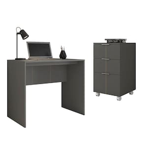 Kit Escritório 2 Peças Mesa e Gaveteiro Cubic Cinza Caemmun