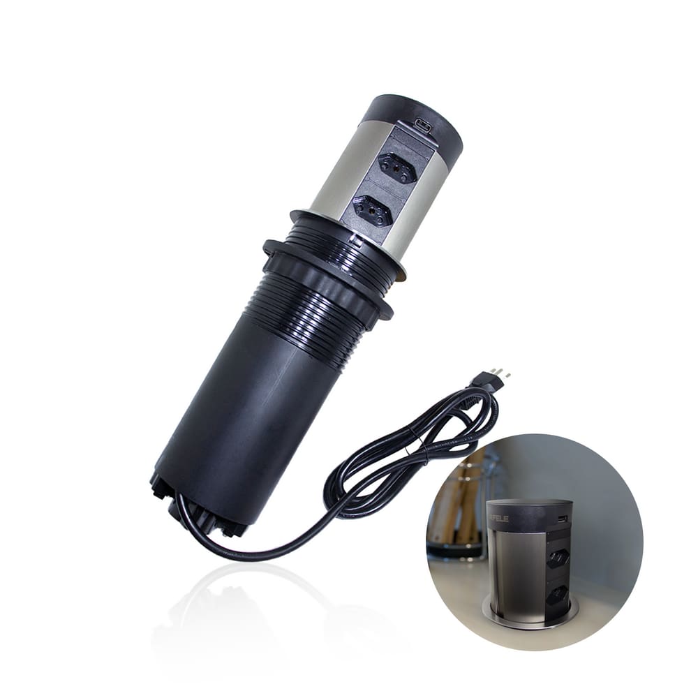 Tomada Super Torre 4 Tomadas, 2 USB e Carregador Sem Fio Hafele Exclusivo