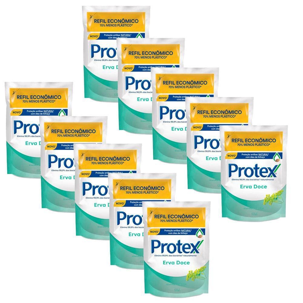 Kit 10 Sabonetes Líquido Protex Erva Doce Refil 200ml