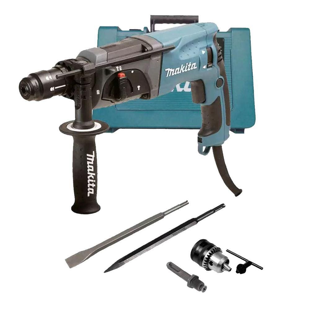 Kit Martelete HR2470 220V Makita com Ponteiro Talhadeira Adaptador e Mandril