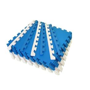 Kit 12 Placas Tatame Tapete Eva Infantil 50x50x1cm Bebê - Azul e Branco