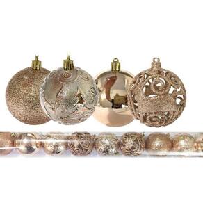 Kit 9 Bolas Natal Mista Textura Arabescos Rena Champagne 8cm