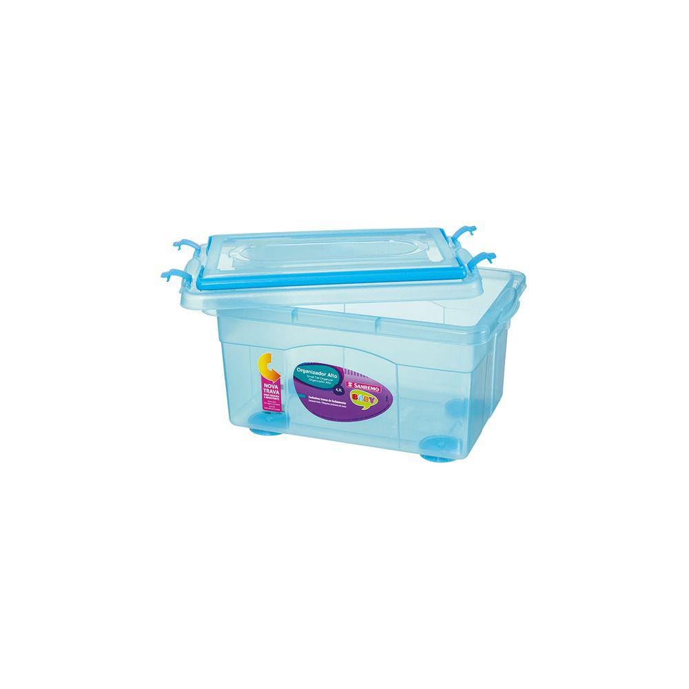 Caixa Organizadora Sanremo Top Stock em Plástico Azul com Trava Infantil 4,3l