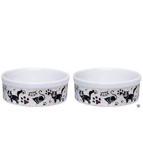 Kit Comedouro e Bebedouro de Porcelana 600ml Patinhas Gato