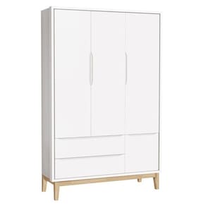 Guarda Roupa Infantil Classic 3 Portas Branco Fosco com Pés Madeira Natural - Reller Móveis