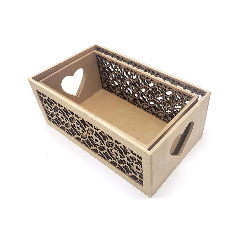 Kit Caixa Organizadora Mdf Vazada com 2 Unidades 18,5x8x8cm, 15,5x5,5x8cm