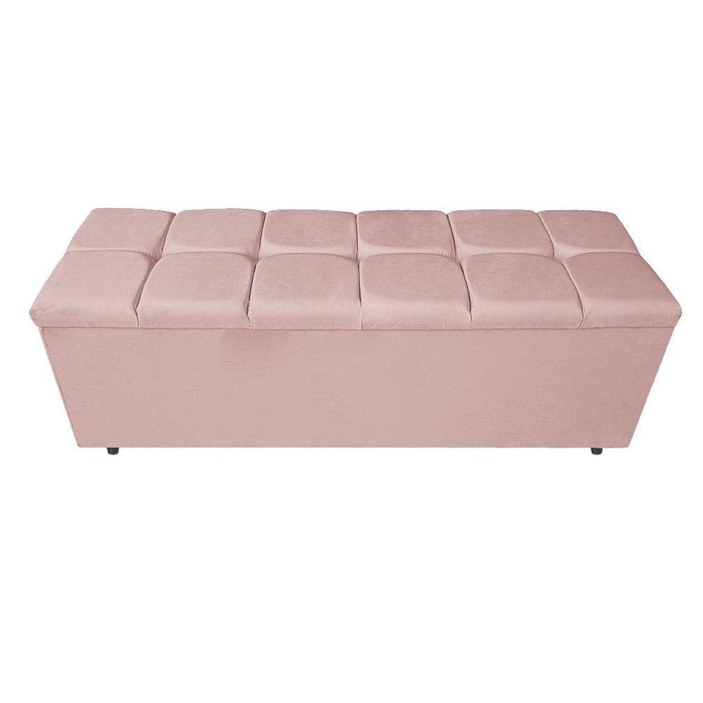 Calçadeira Estofada Manchester 140cm Casal Suede Rosê