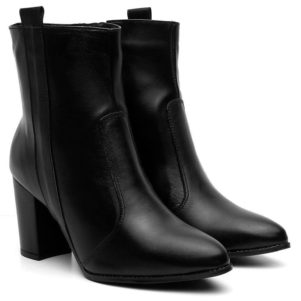 Bota Feminina Couro Salto Alto Lisa Zíper Estilo Moderna